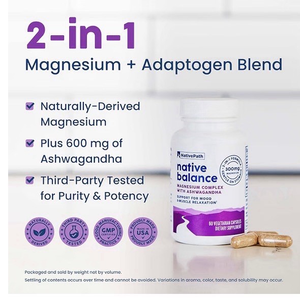 NativePath Native Balance Magnesium Complex Ashwagandha 60 Veg Capsules Sealed