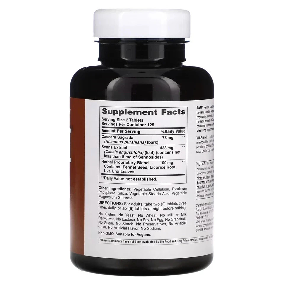 American Health TAM Herbal Laxative 250 Tabs 3 Pack Total 750 CT Natural Relief