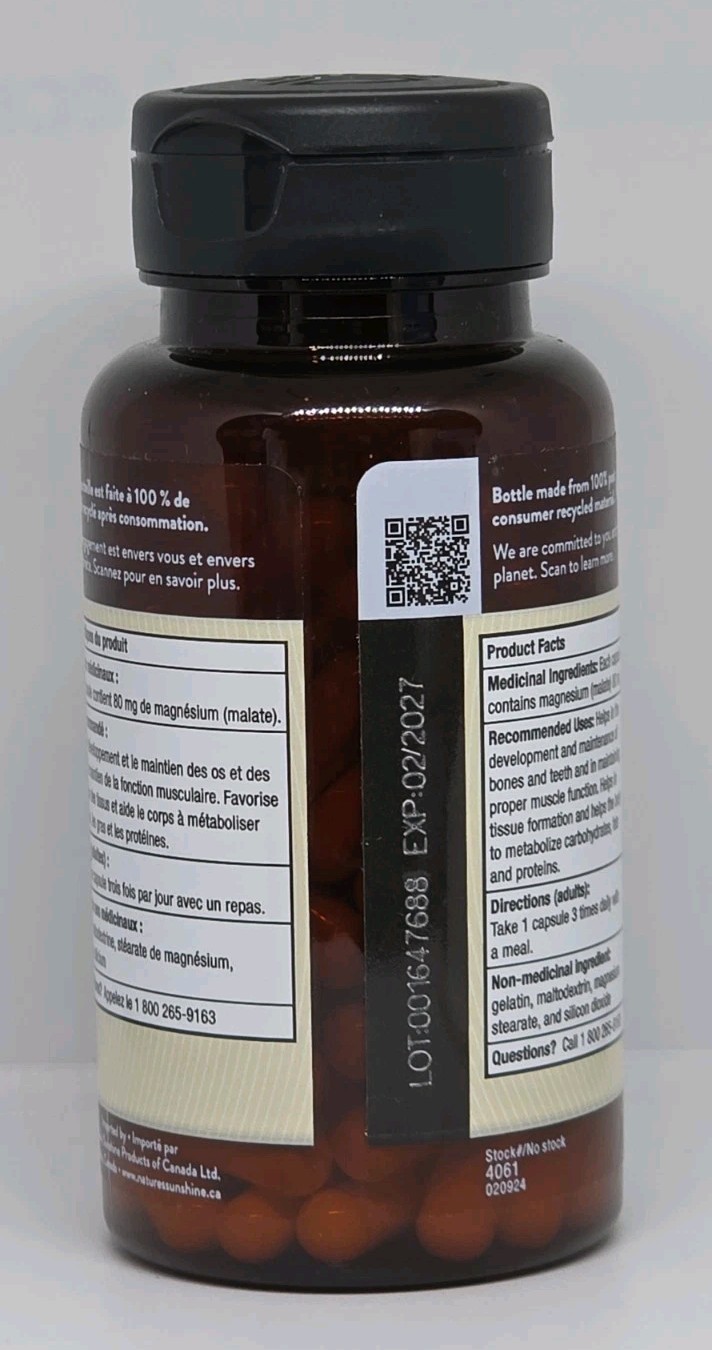 Natures Sunshine Magnesium Malate 180 Tablets New Sealed Bottle Exp. 02/2027