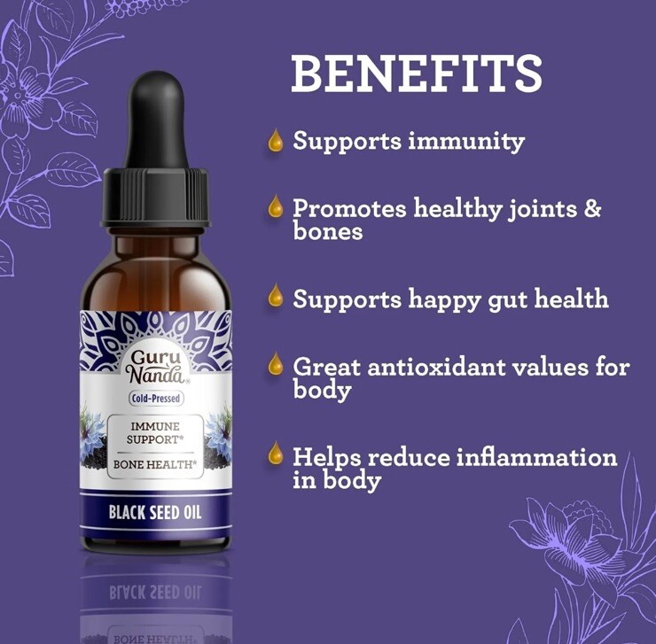 GuruNanda Cold Pressed Black Seed Oil with Vitamin D3 & K2 – Supports Immune