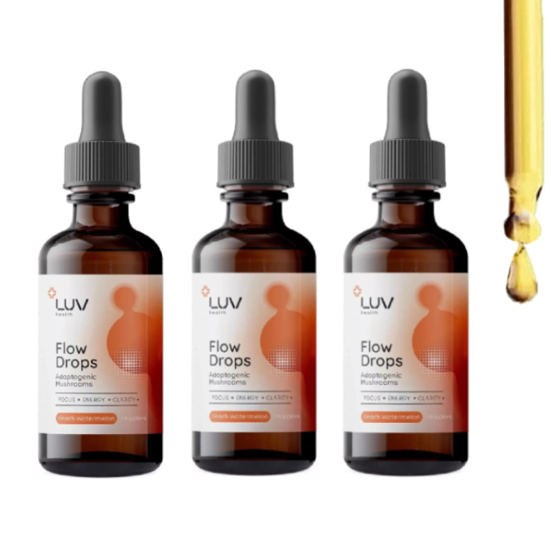 LUV Health Flow Drops – Adaptogen Mushroom Blend – – Watermelon Flavor Peach 1oz