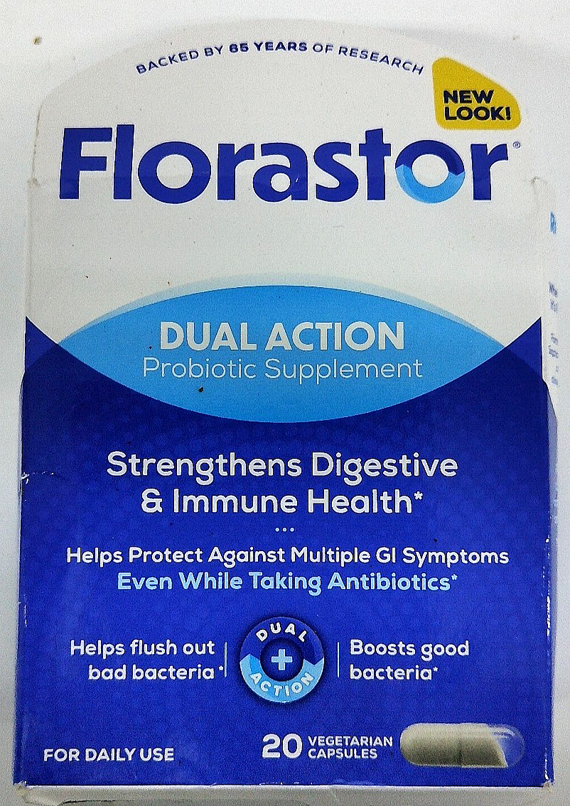 Florastor Dual Action Probiotic Supplement, 20 Vegetarian Capsules