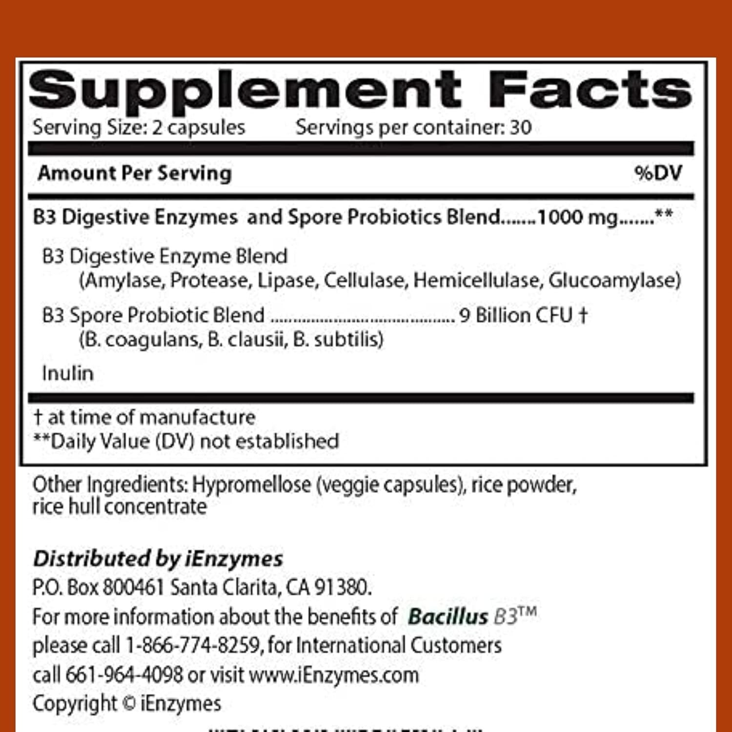 Bacillus B3 Probiotics – Bacillus Subtilis, Coagulans Clausii Enzymes prebiotic