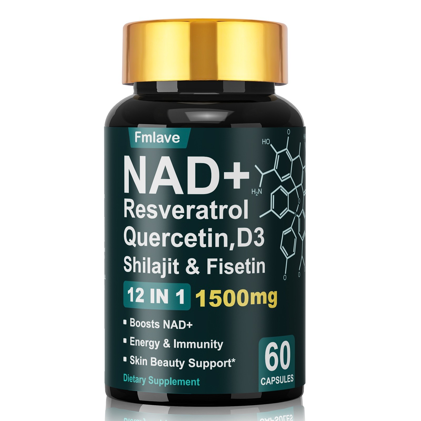 NAD supplement, 1500mg resveratrol containing supplement, 60 capsules Free ship