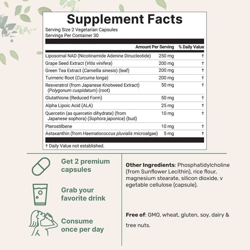 Liposomal NAD+ Ultimate 1,000mg | 60 Veggie Capsules | 10-in-1 with Resveratrol