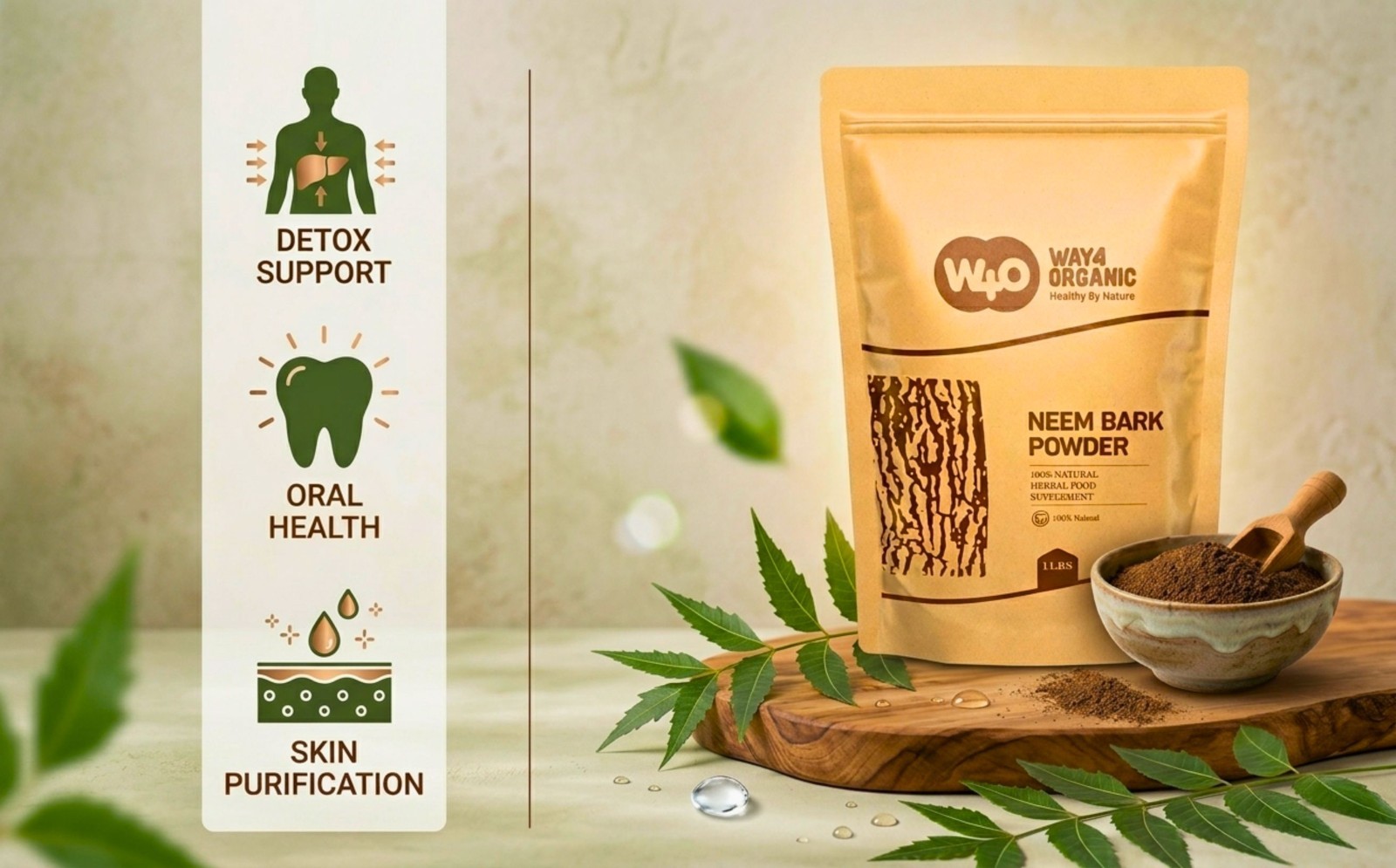 Neem Bark Powder 16 Oz (1 lb) – Dental and Digestion Support (Pack of 2)