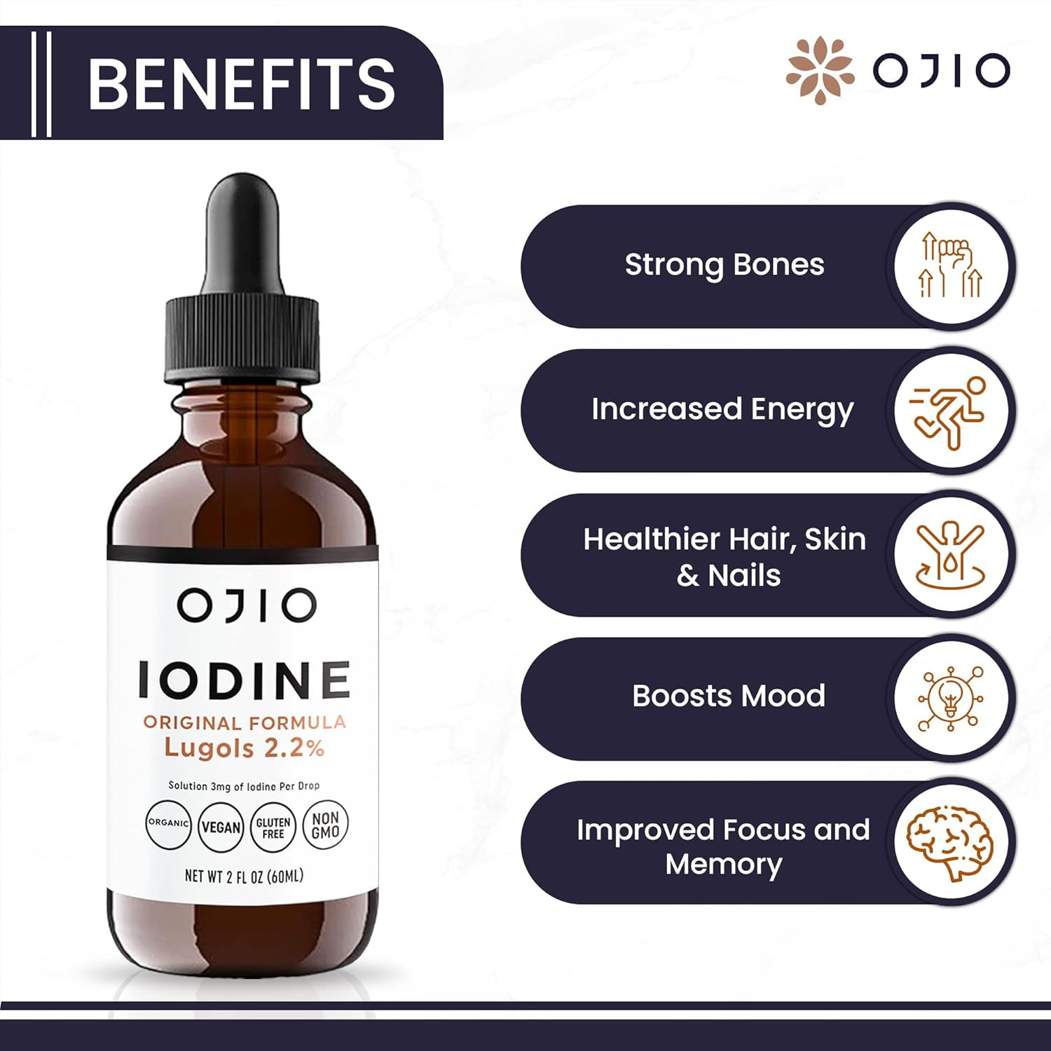 Iodine Solution 2% Liquid Drops High Potency 2oz Oral Supplement Energy Health