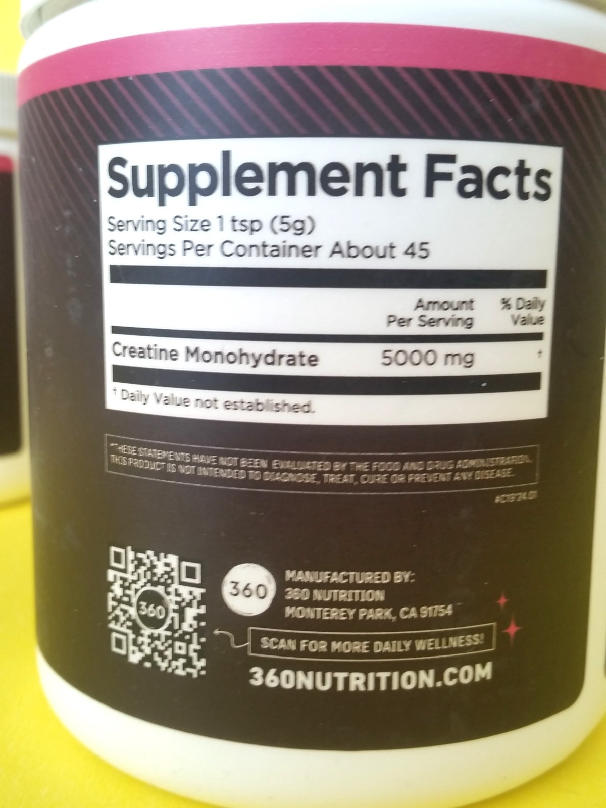 X3 SEALED) 360 NUTRITION pure micronized creatine 5000 (8 OZ) 45 SERVINGS 5/28