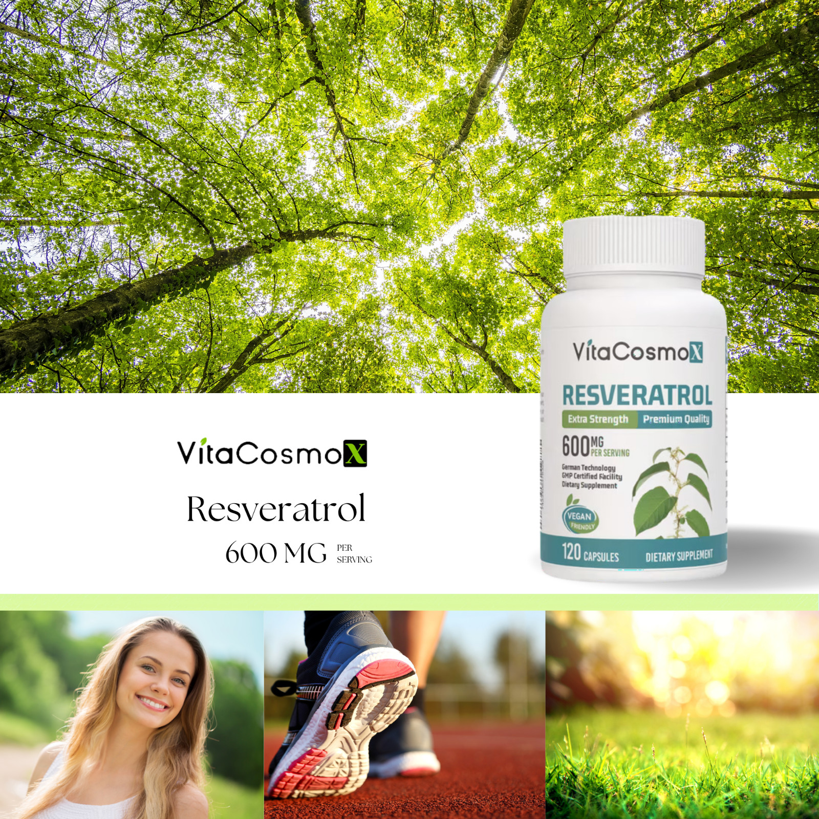 VitaCosmoX Resveratrol 600mg – 120 Capsules – Anti-Aging Antioxidant Supplement