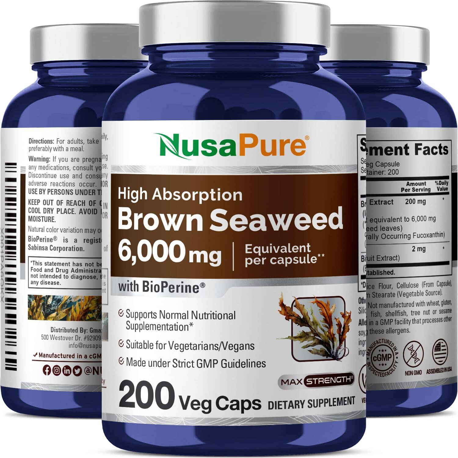 NusaPure Brown Seaweed Extract 6000 mg – 200 Veggie Capsules – Fucoxanthin Ve…