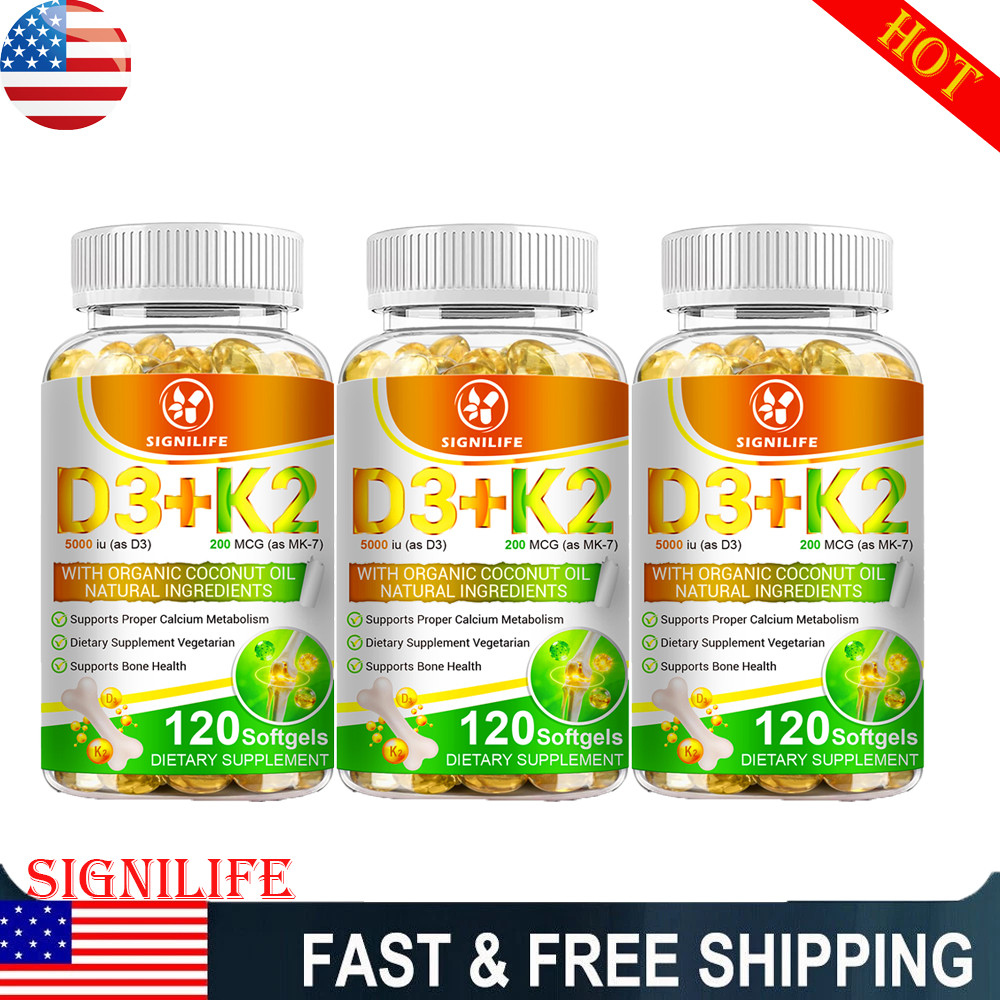 Vitamin D3 5000 IU + K2 200mcg 120 Capsules Extra Strength D3 K2 Supplements