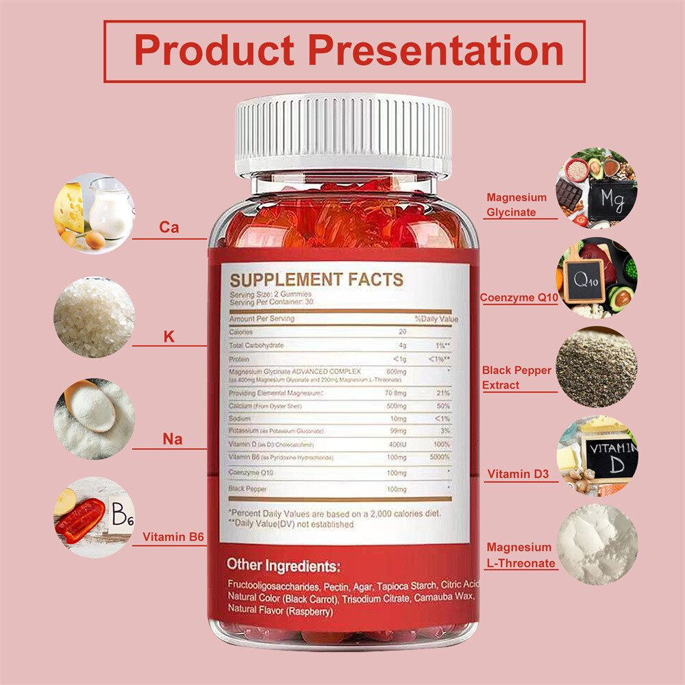 Magnesium Glycinate Gummies 400Mg For Bone, Heart, Muscle, Nervous System Health
