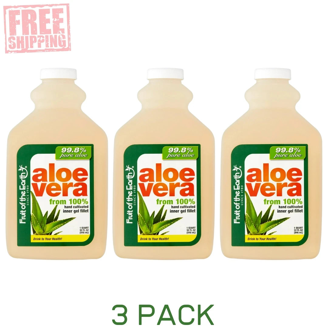 3 Fruit Of The Earth Aloe Vera Juice 100% Hand Cultivated Inner Gel Fillet 32oz.
