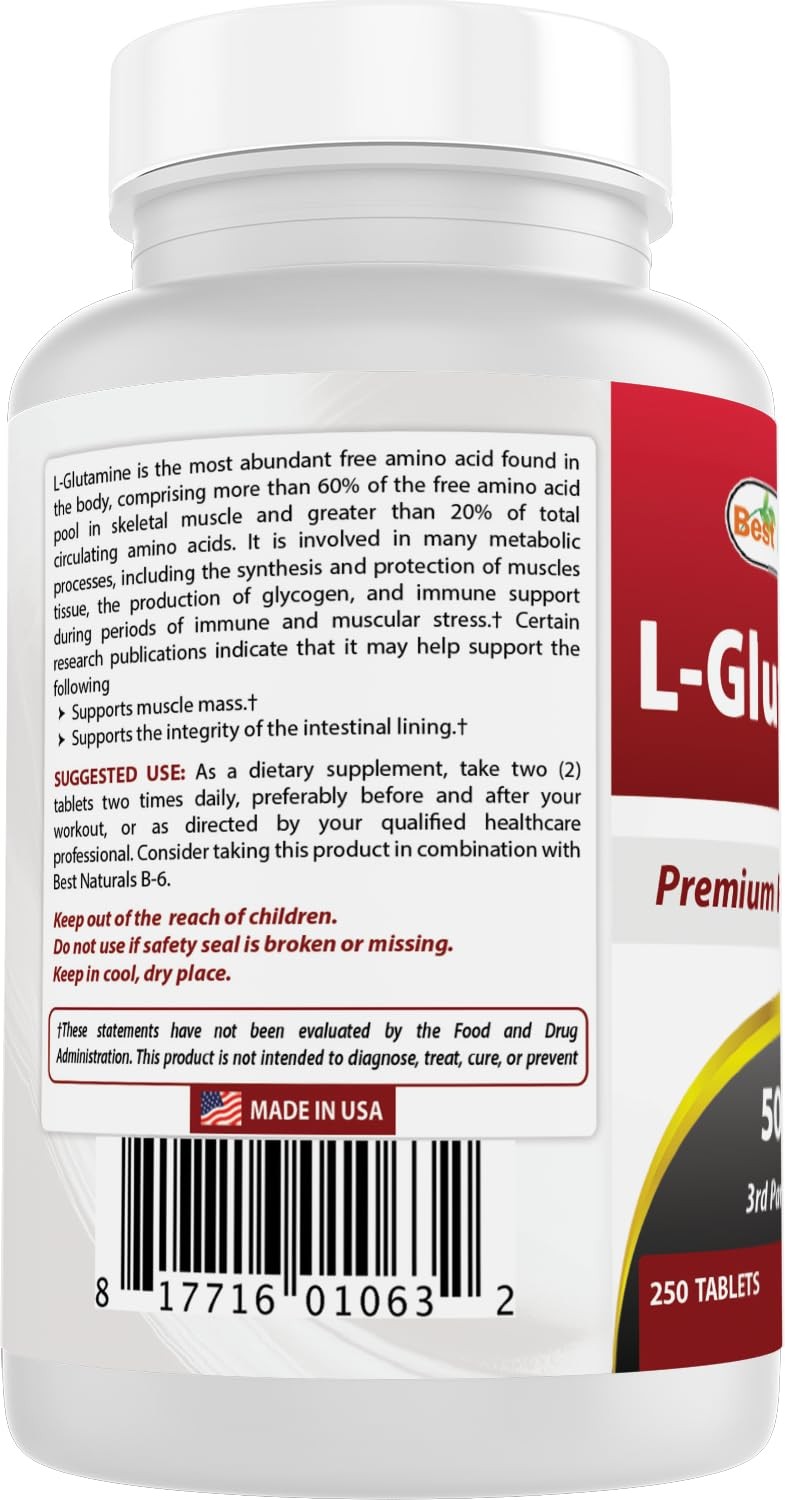 Best Naturals L-Glutamine 500 mg 250 Tablets 250 Count (Pack of 1)