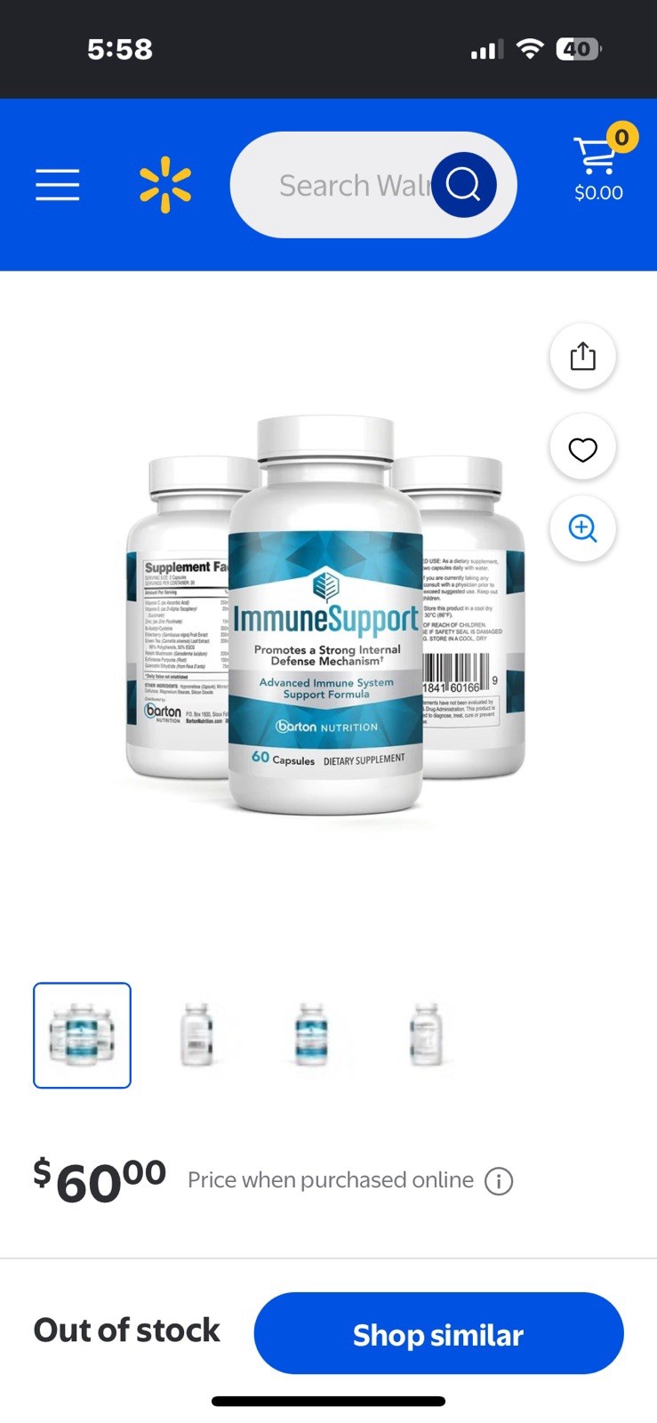 LOT of 11! Barton Nutrition ImmuneSupport Immune Support Supplement Exp: 07/2025