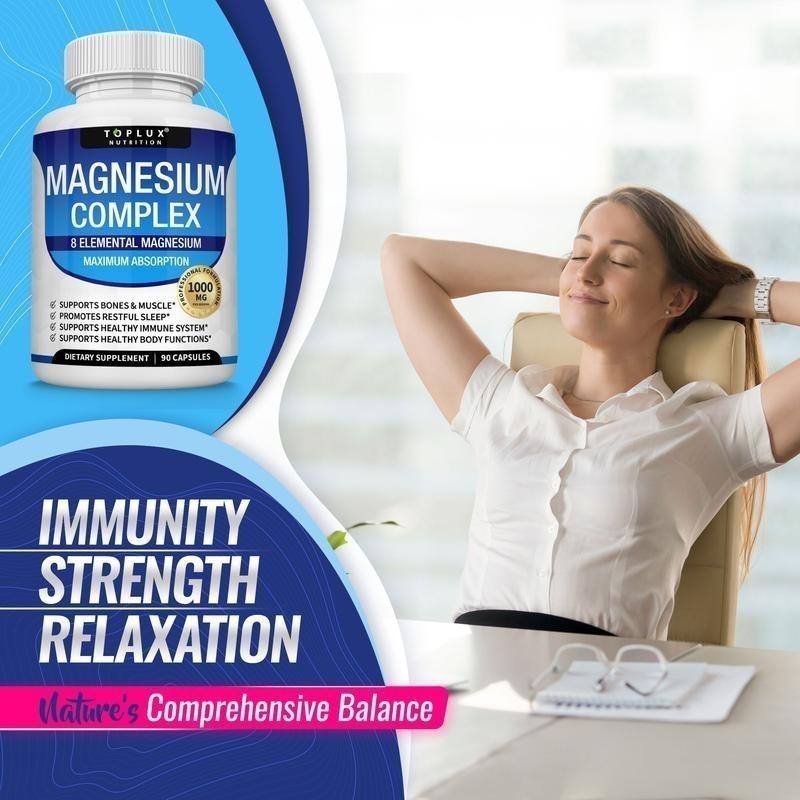 NEW Magnesium complex supplement: 1000mg of 8-element magnesium, 90 capsules+++-