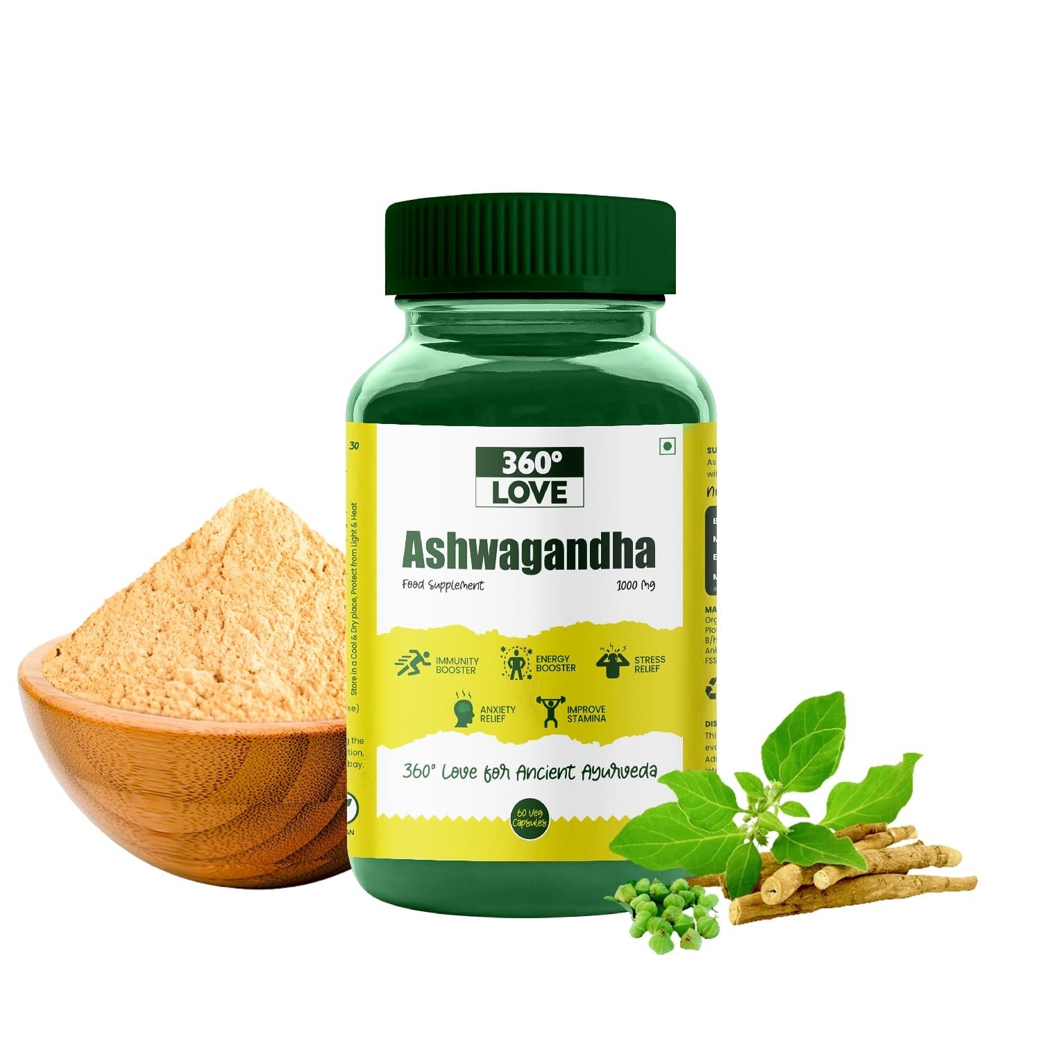 360 .Love Ashwagandha 1000mg Veg Caps 60 Count
