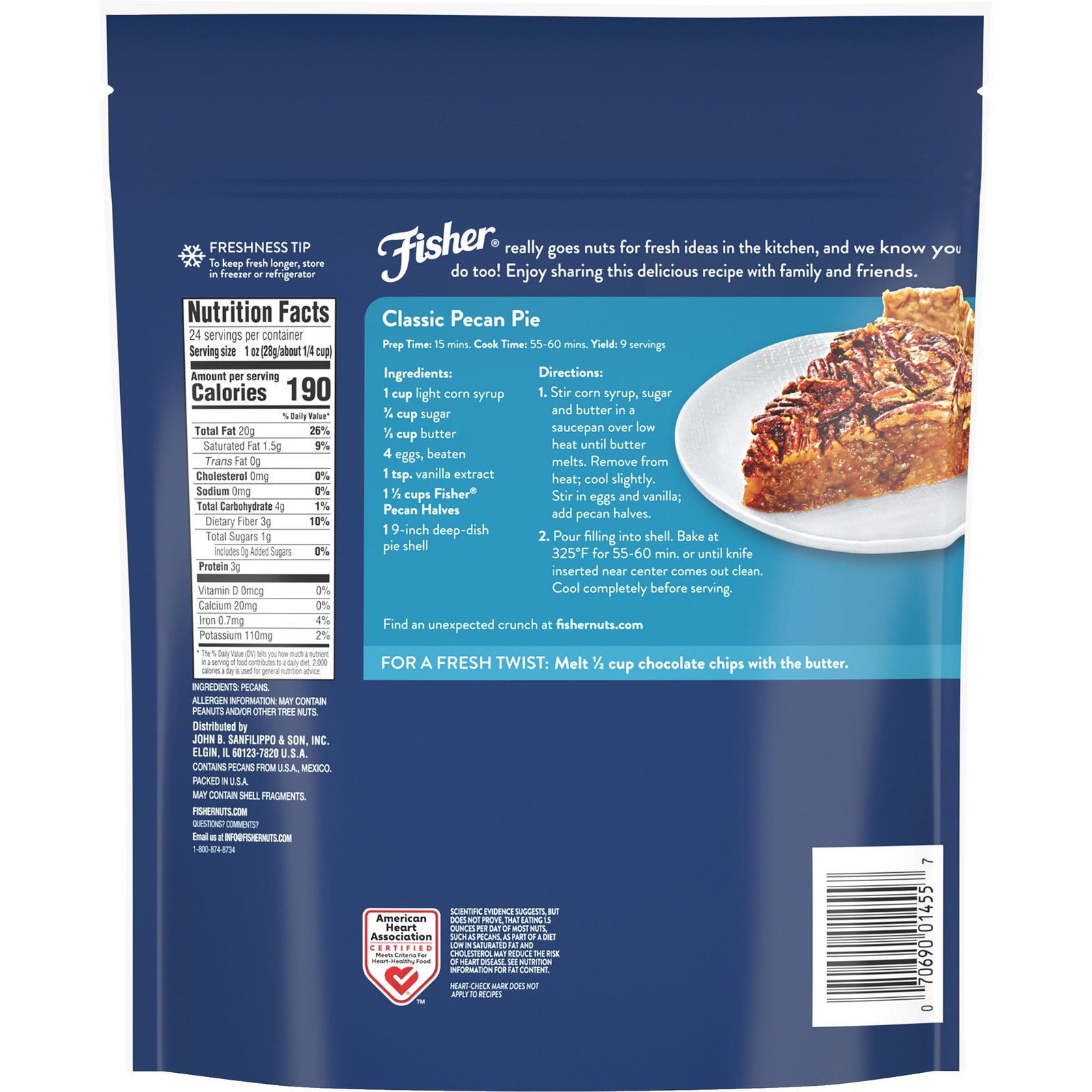 Fisher Chef’s Naturals Pecan Halves 24 oz 24 Ounces (Pack of 1), Brown