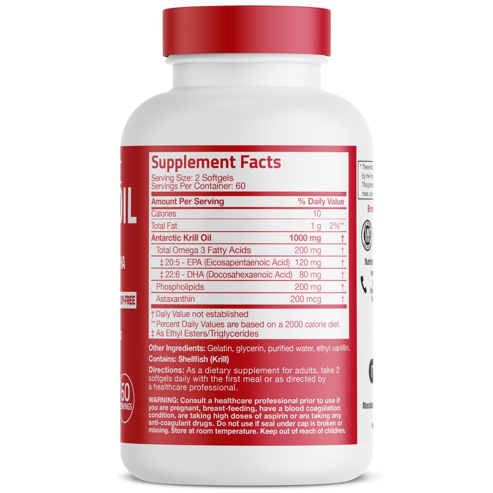 Antarctic Krill Oil 1000mg – Omega-3 EPA DHA, Heavy Metal Tested, 120 Softgels