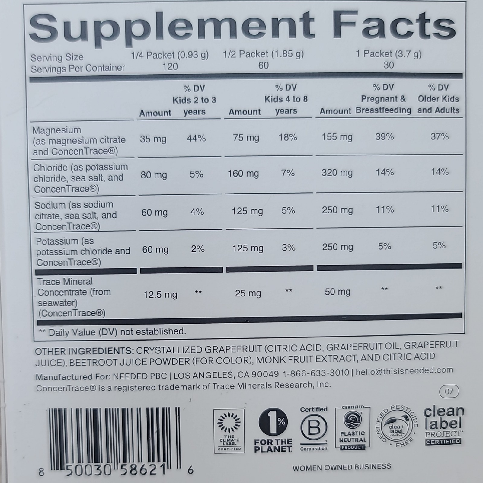 Needed. Hydration Support Electrolyte Powder Grapefruit 30 Packets 3.6 oz