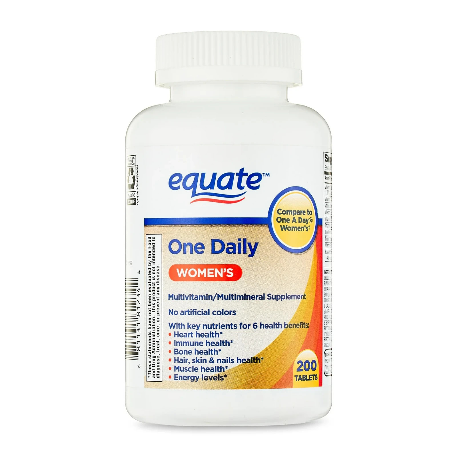 Equate One Daily Women’S Tablets Multivitamin/Multimineral Supplement, 200 Count