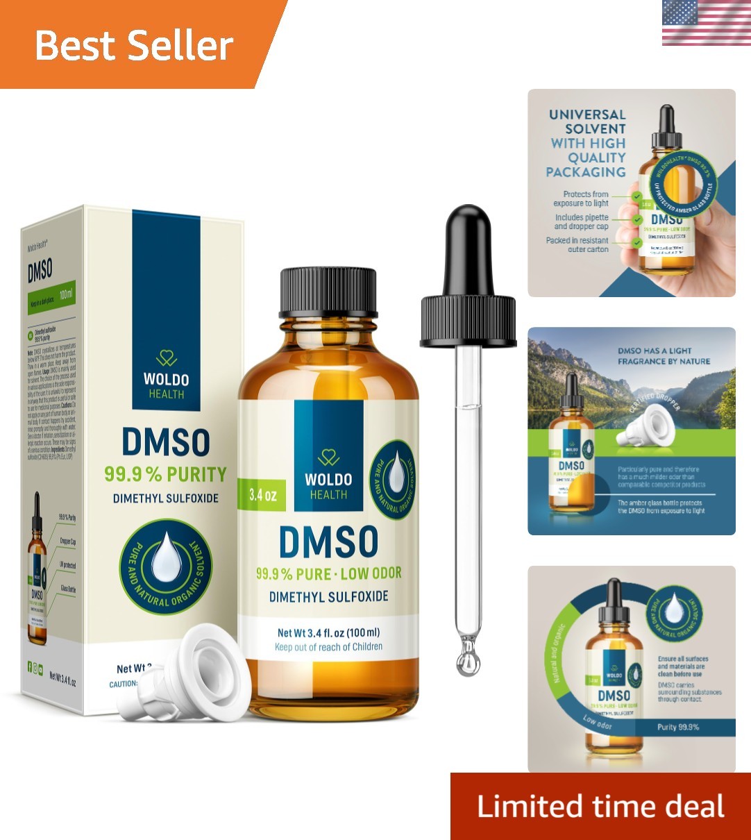 99.9% Pure DMSO Liquid – FT-IR Verified, Low Odor, 3.38 fl. oz in Glass Dropper