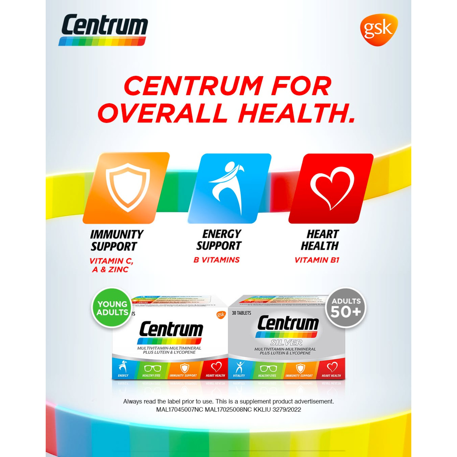 1 Box CENTRUM Silver Multivitamin-Multimineral Plus Lutein & Lycopene 30 Tablets