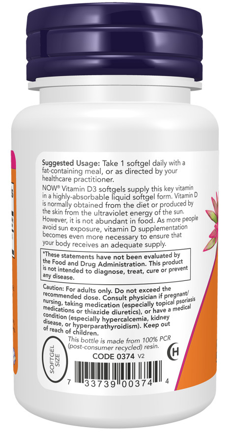 NOW FOODS High Potency Vitamin D-3, 5000 IU, 120 Softgels – Exp. 11/2026