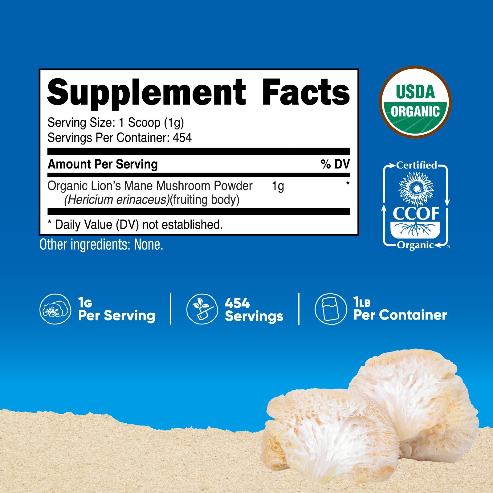 Nutricost Organic Lion’s Mane Mushroom Powder 1 LB