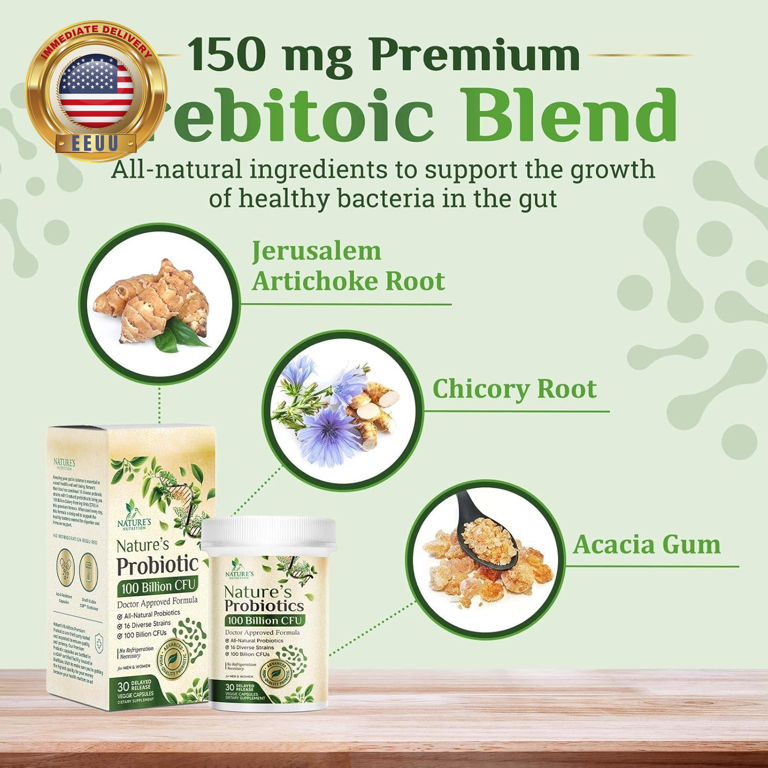 Probiotics 100 Billion CFU per Serving – 16 Premium Strains + Prebiotics – Probi