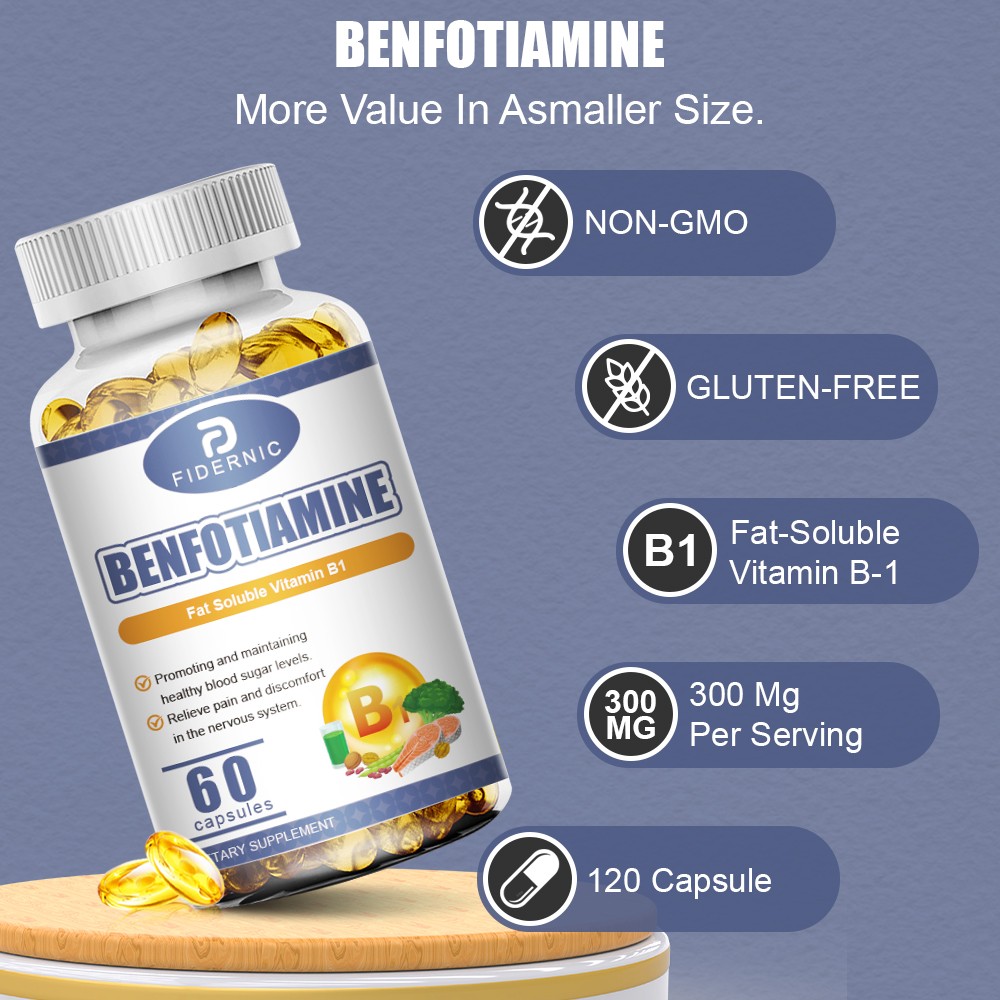 Benfotiamine 60 Capsules Fat Soluble Vitamin B1 Supplement
