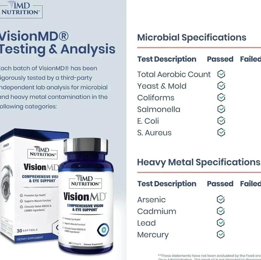 2 pack MD Nutrition Vision MD Eye Vitamin CARMIS – Eye Supplement 30 Softgels.