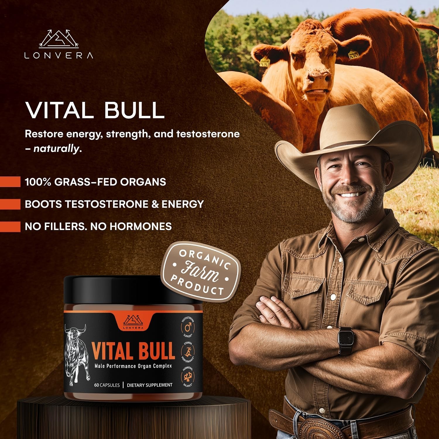 Vital Bull Beef Organ Supplement for Men with Grass Fed Liver, Testicle, Pros…
