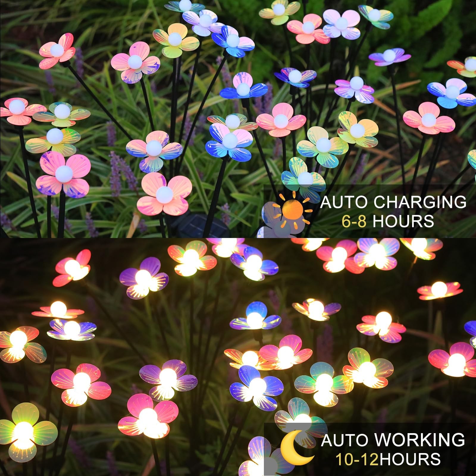 Solar Flower Lights Outdoor Waterproof 4 Pack of 32 LEDs Garden Solar Firefly…