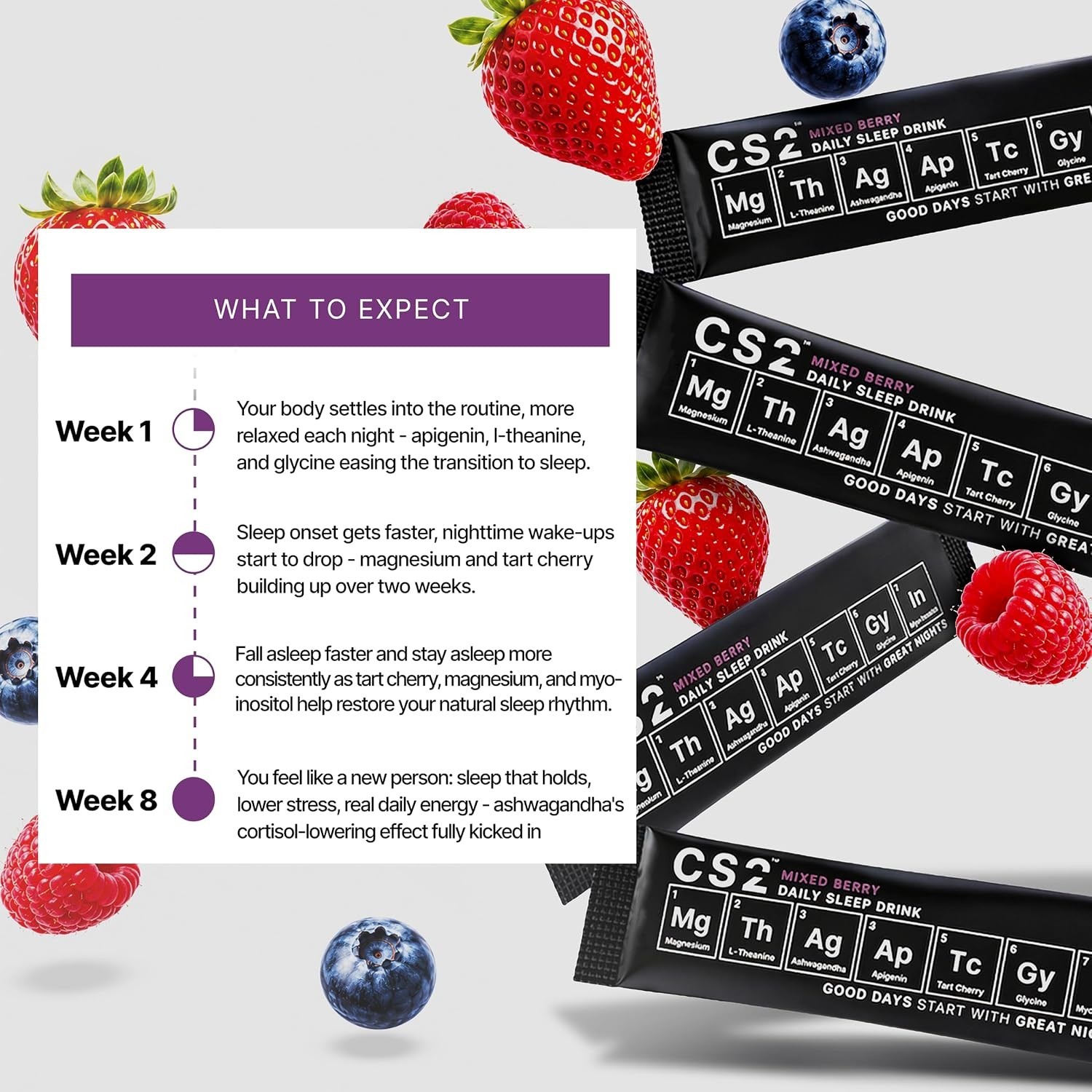 CS2 Sleep Support Drink Mix Magnesium Glycinate L-Theanine Sugar Free Berry