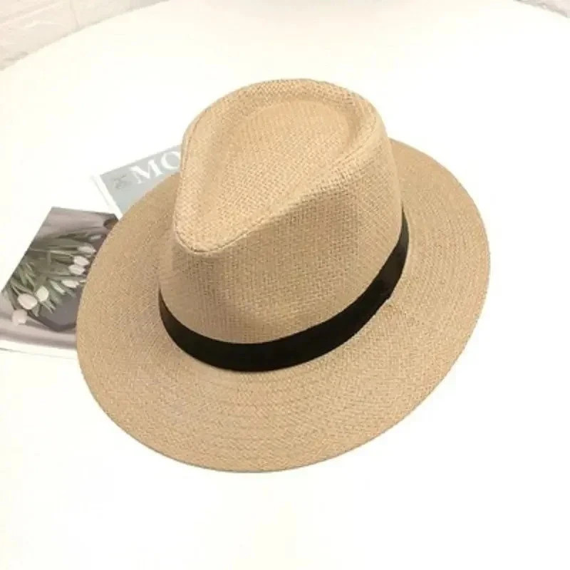 Unisex Panama Straw Hats for Women Men Summer Outdoor Beach Sun Hat Wide Brim Fo