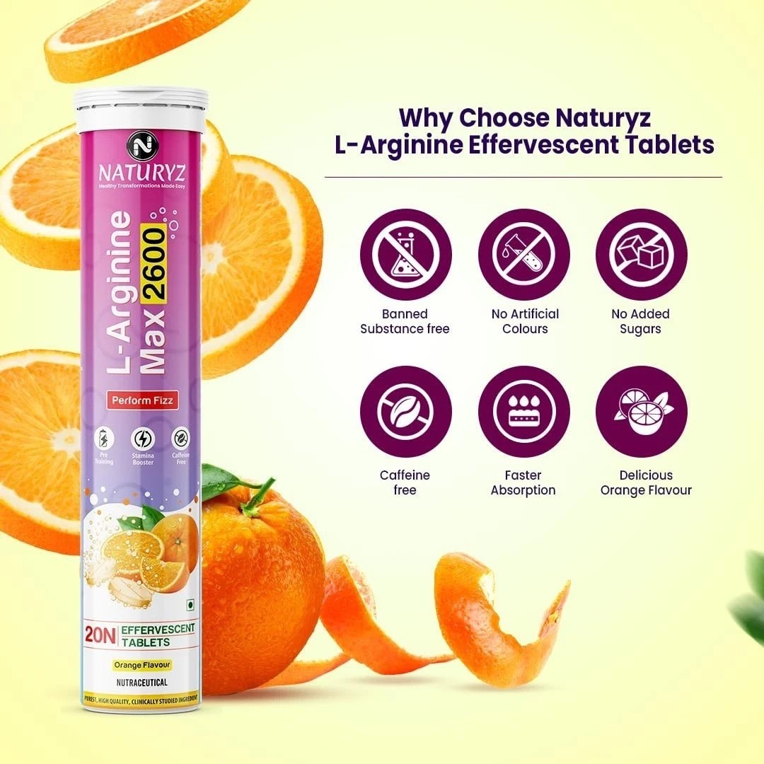 Naturyz L-Arginine Max 2600 Effervescent Tablets (Orange Flavour) – 20 tab h032