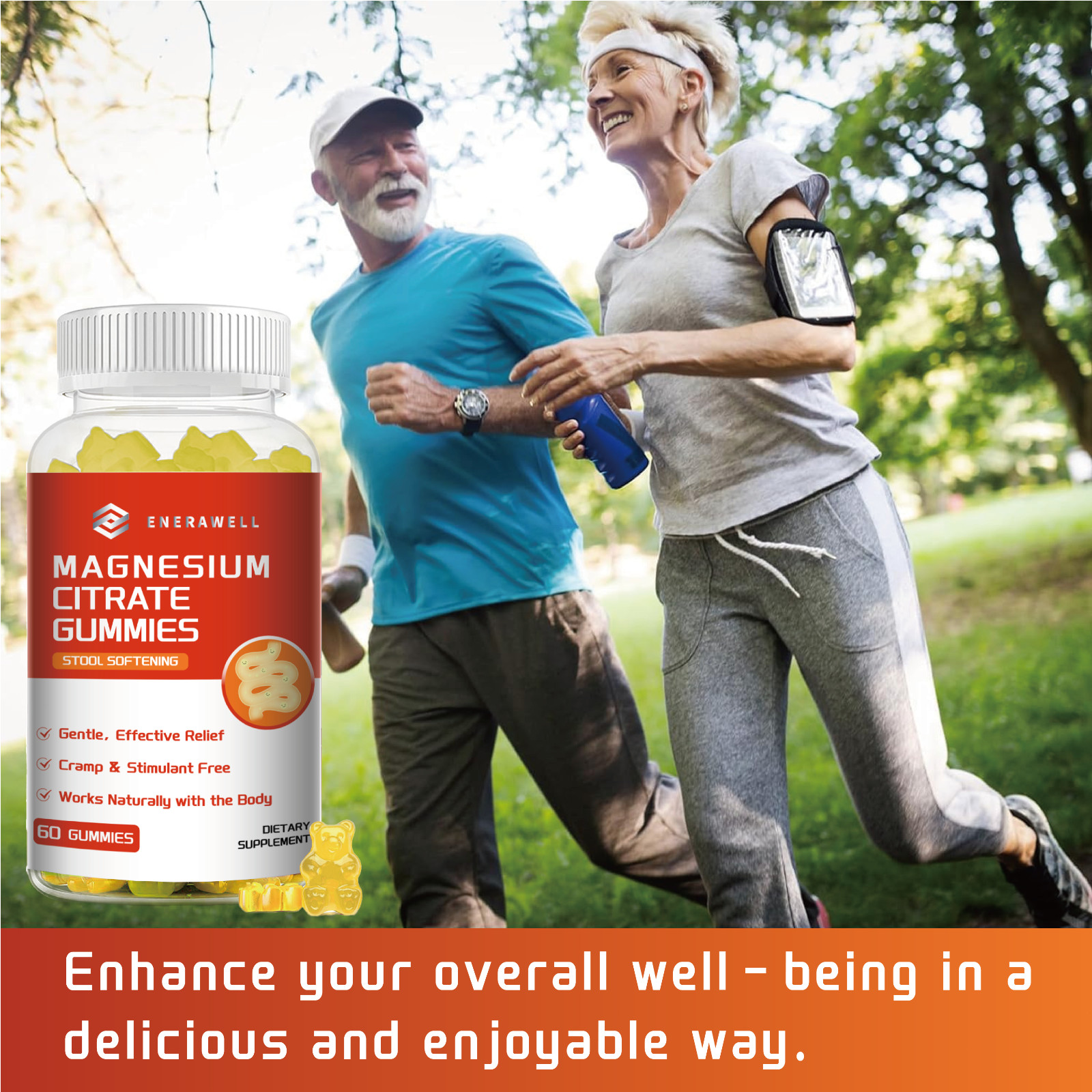 ENERAWELL Magnesium Citrate 600mg, 30 Servings, 60 Gummies -Non-GMO | 02/07/2027