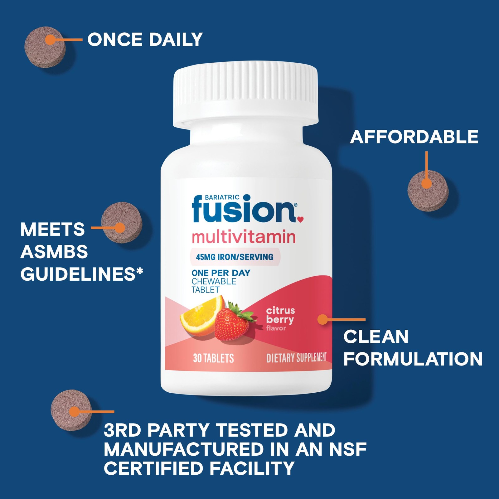 One Per Day Bariatric Multivitamin with Iron Chewable | Citrus Berry Flavor | Vi