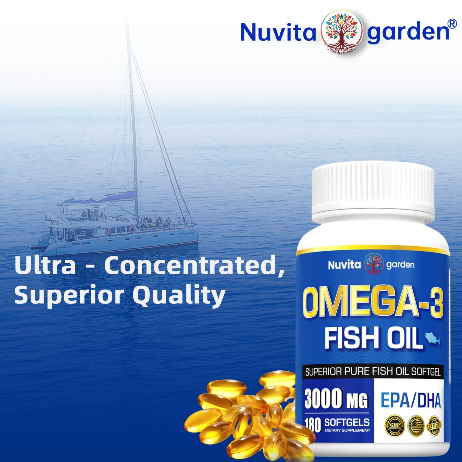 2 Pack 3000mg Omega 3 Fish Oil Supplement w/EPA & DHA,360 Softgels