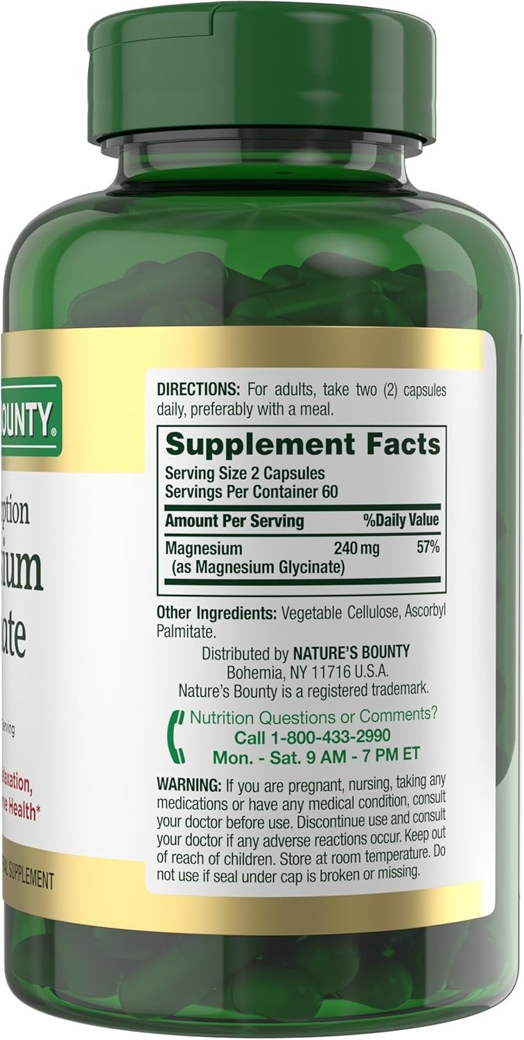 Nature’s Bounty High Absorption Magnesium Glycinate 240 mg, 120 Capsules