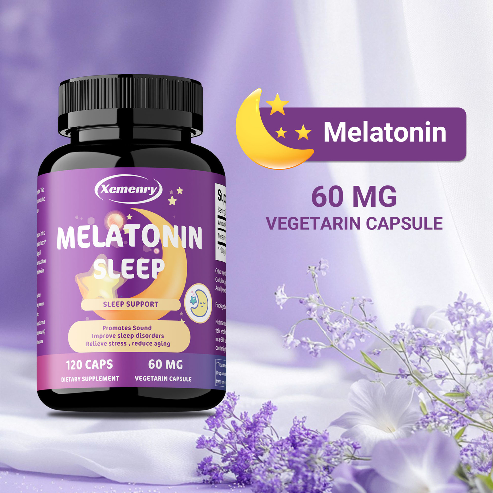 Melatonin 60mg – Night Sleep Aid, Fall Asleep Faster, Improve Sleep Quality