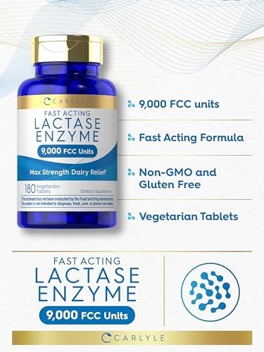 Max Strength Lactase Enzyme Tablets 9000 FCC | 180 Pills | Fast Acting Dairy Rel