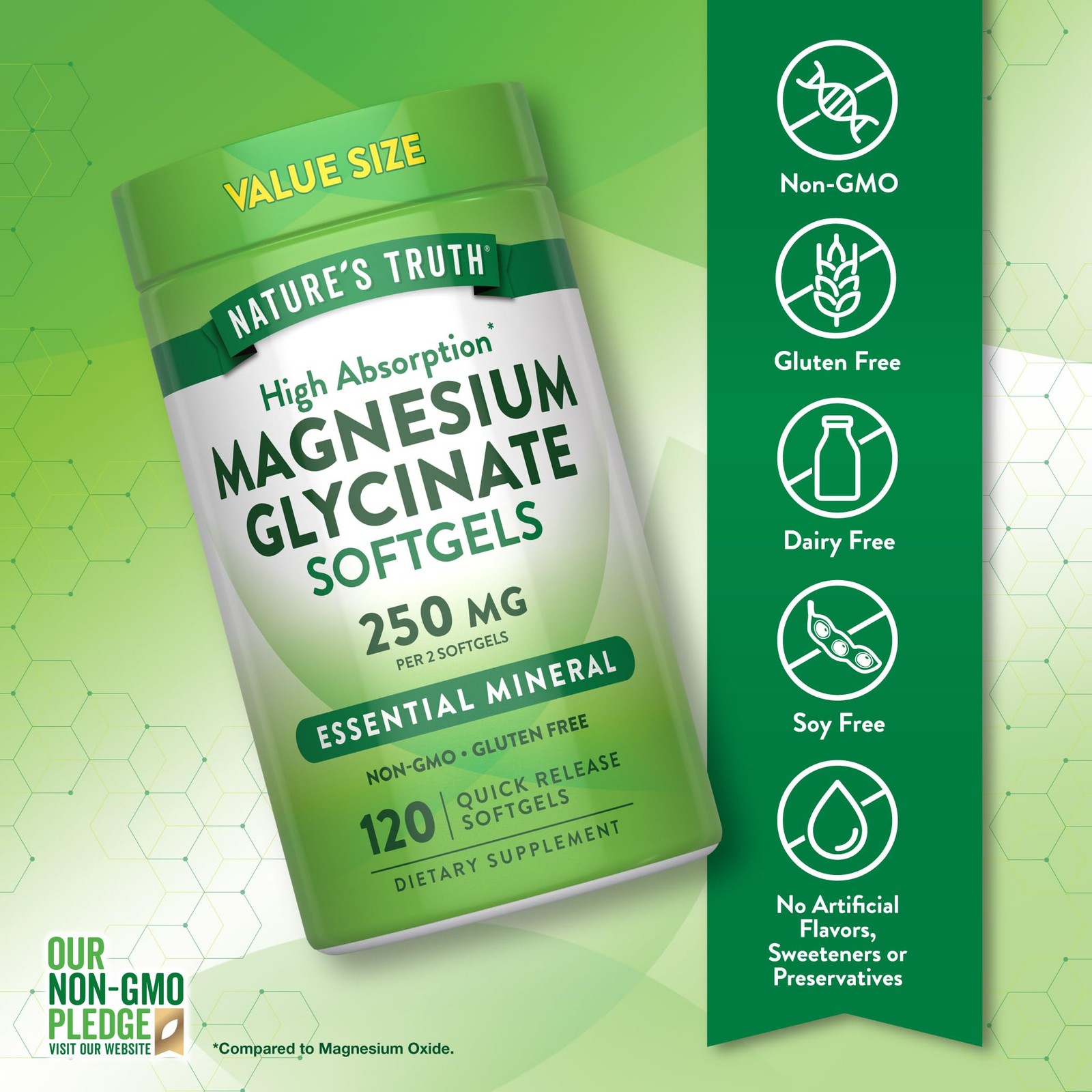 Nature’s Truth Magnesium Glycinate 250mg | 120 Softgels 120 Count (Pack of 1)