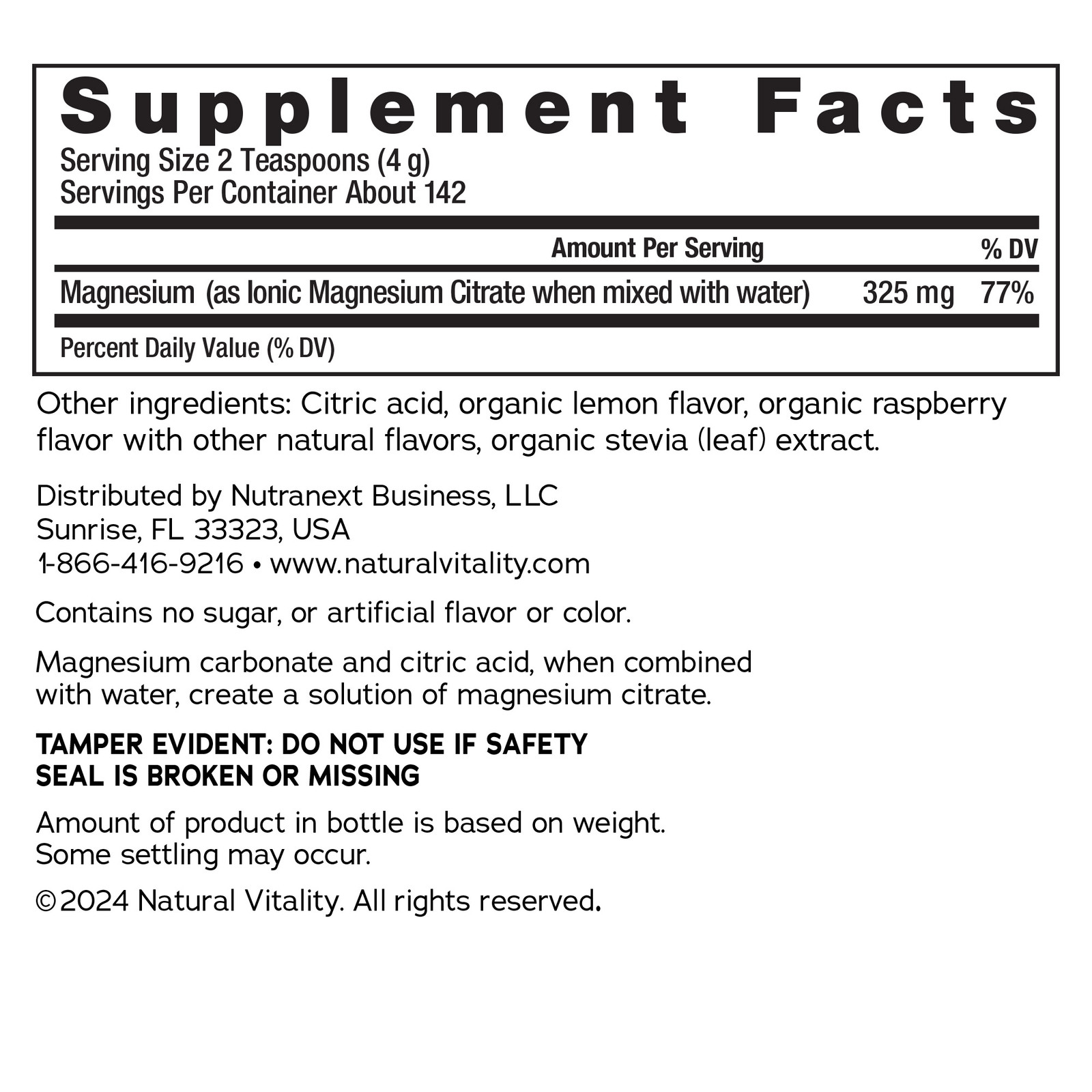 Natural Vitality Calm Magnesium Citrate Powder, Raspberry Lemon, 20 Ounces NEW