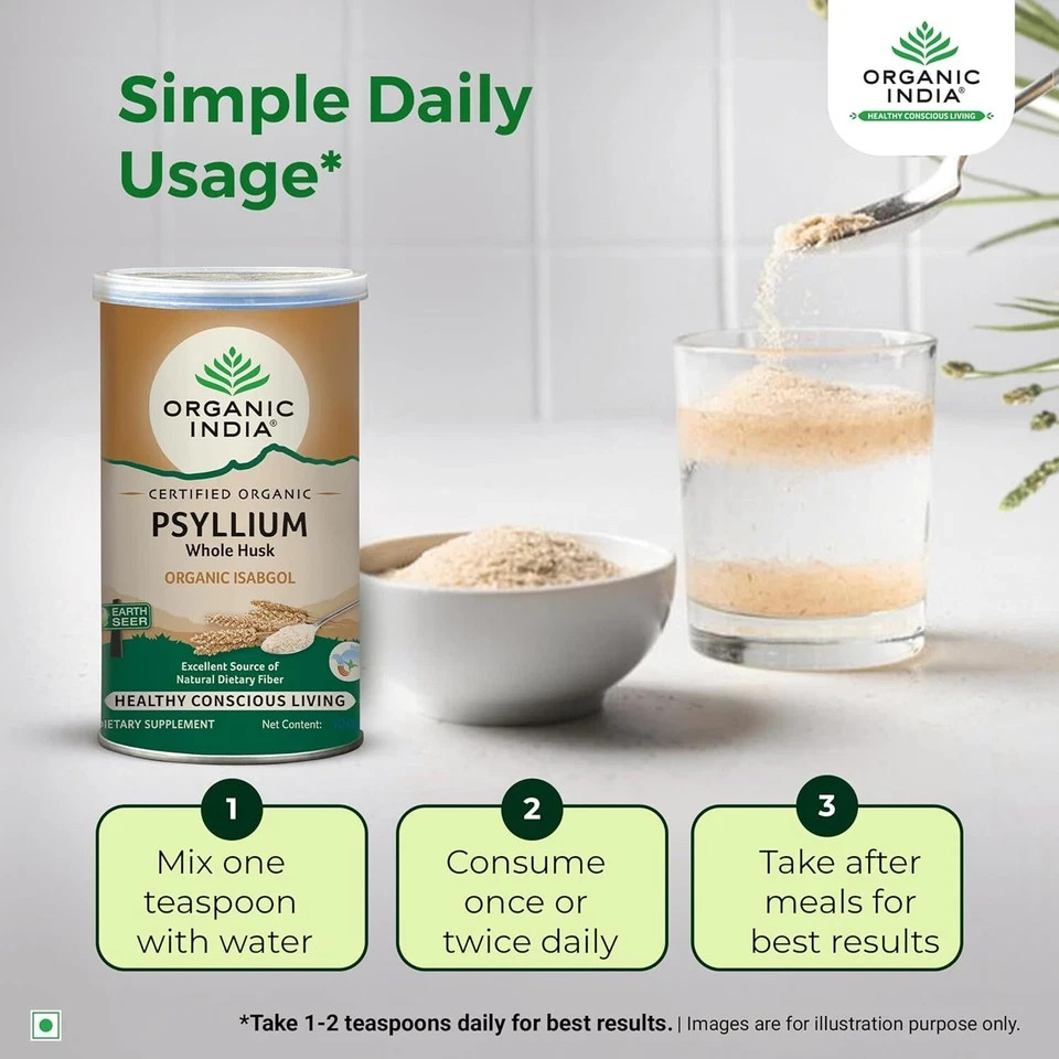 3 X Organic India Isabgol Whole Psyllium Husk Dietary powder 100gm (pack of 3)