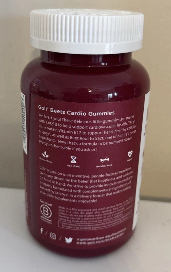 Goli Nutritional Supplement, Beets Cardio Gummy – 60 Count – 100mg CoQ10