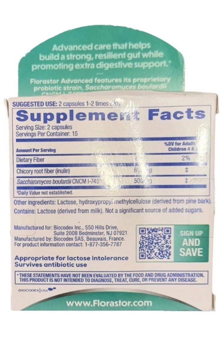 Florastor Select Daily Probiotic & Prebiotic Supplement Capsules 30 ct EXP 05/28