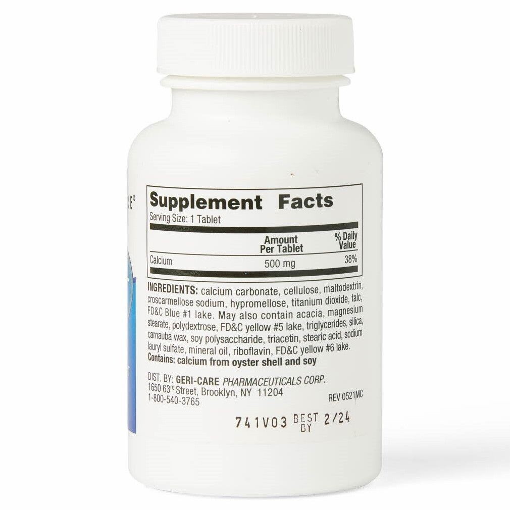 McKesson Brand Calcium Supplement, 500 mg Strength Tablet, 1 Bottle of 100 Tabs