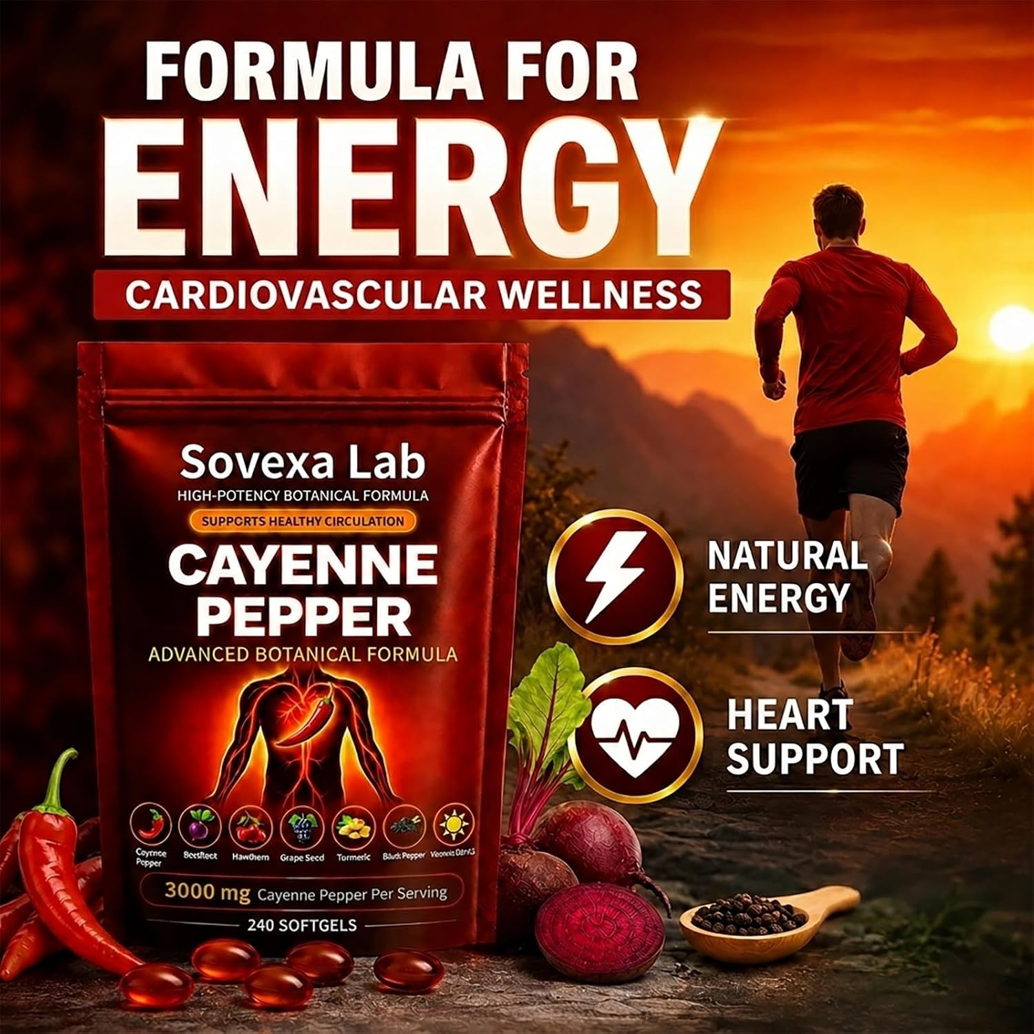 Cayenne Pepper Softgels Supplement for Energy & Cardiovascular Wellness, Active